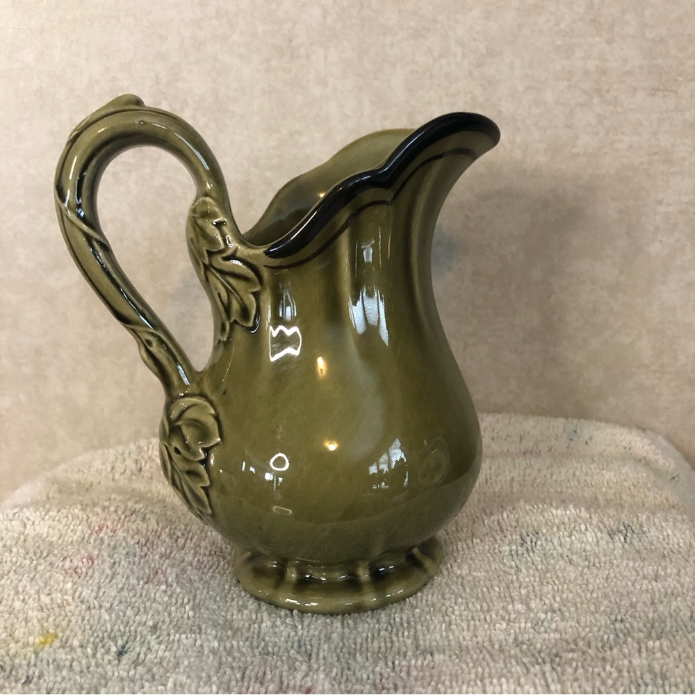 Very Pretty Avocado Green Pottery Creamer